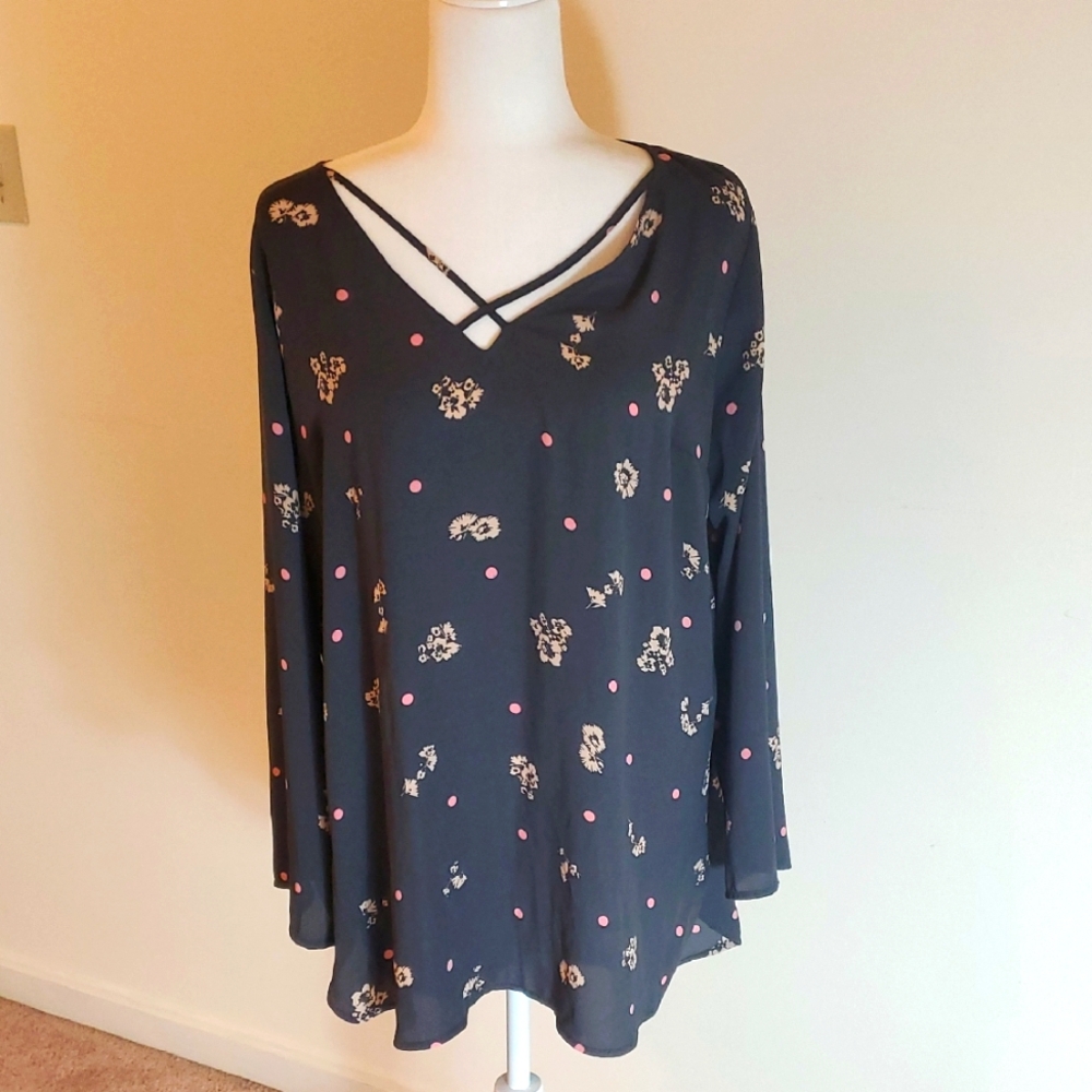 Express Blue Flutter Sleeve Blouse Relaxed Asymmetrical